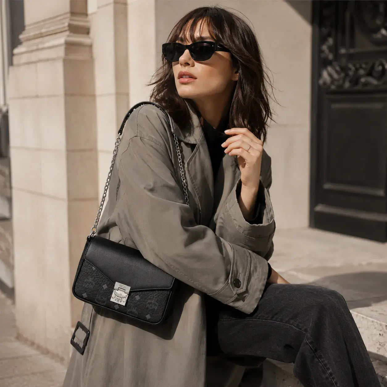 Tracy Visetos Shoulder Bag – Black