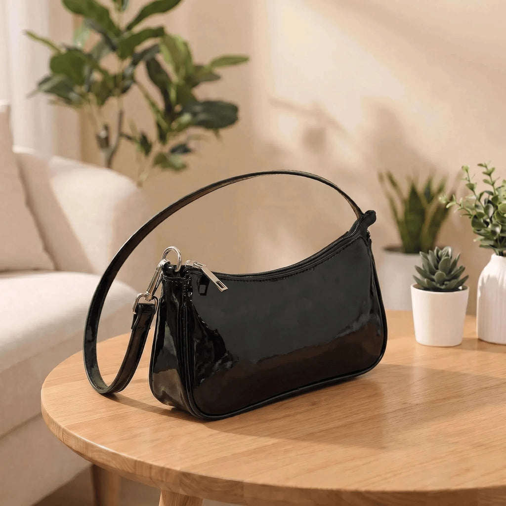 Patent Leather Baguette Bag Burgundy