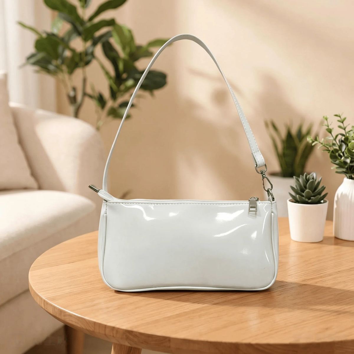 Patent Leather Baguette Bag Burgundy